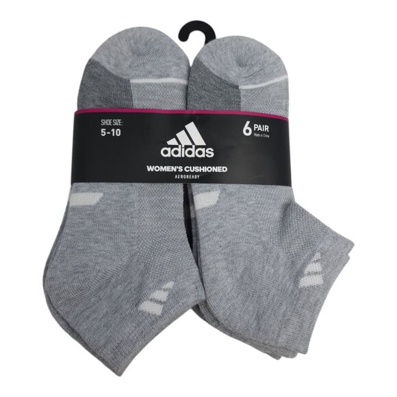 Adidas Womens Cushioned Low-Cut Socks 6-Pack Aeroready Technology Gray - Picture 1 of 9